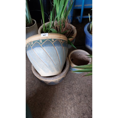 447 - SET OF 4 BLUE GLAZED POTS