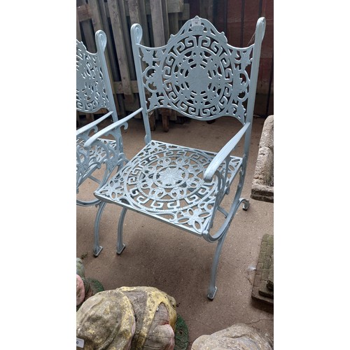 14 - 2 BLUE ORNATE GARDEN CHAIRS