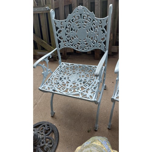 14 - 2 BLUE ORNATE GARDEN CHAIRS