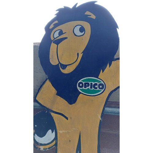 27 - VINTAGE WOODEN - OPTICO - LION ADVERTISING SIGN