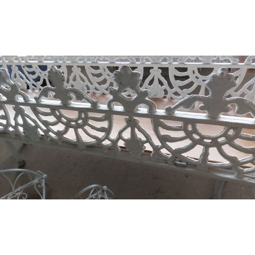 37 - WHITE CAST ALUMINIUM PLANT STAND ON 4 LEGS. HEIGHT 55CM, LENGTH 87CM, WIDTH 24CM