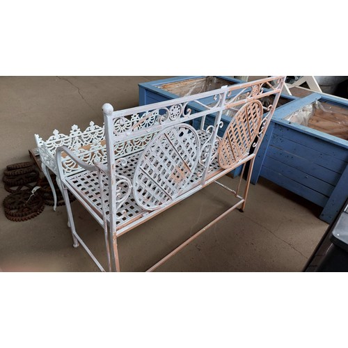 38 - METAL WHITE FOLDING GARDEN BENCH