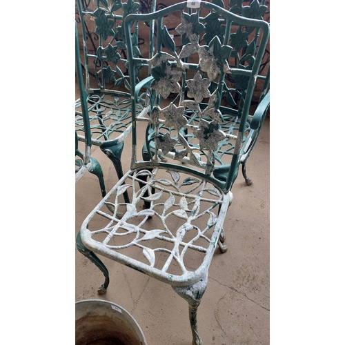 66 - 4 VINTAGE GREEN CAST ALUMINIUM GARDEN CHAIRS