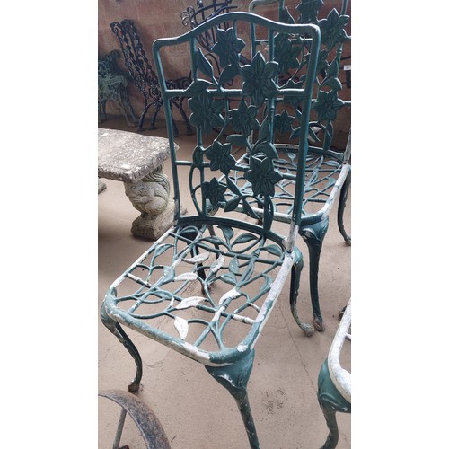 66 - 4 VINTAGE GREEN CAST ALUMINIUM GARDEN CHAIRS