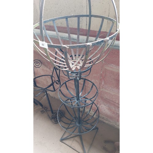 67 - 3 TIER PLANT STAND WITH A METAL HANGING BASKET