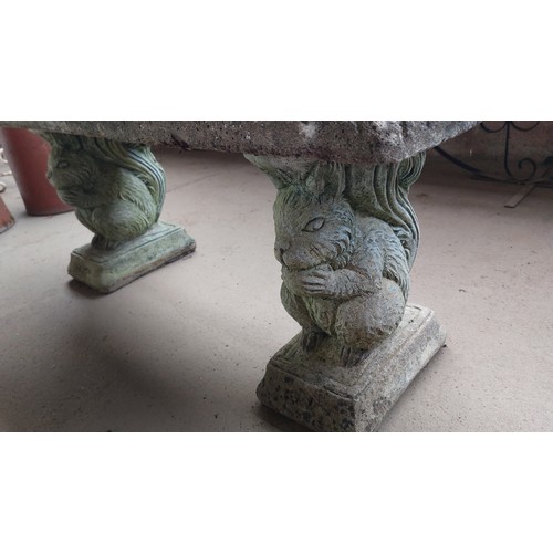 75 - CONCRETE BENCH WITH SQUIRREL BENCH ENDS. HEIGHT 41CM, LENGTH 41CM, WIDTH 35CM