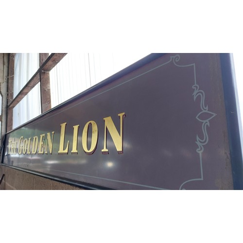 112 - GOLDEN LION PUB SIGN. HEIGHT 60CM, LENGTH 158CM