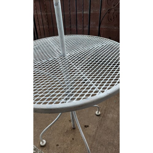 127 - WHITE METAL MESH TOP GARDEN TABLE