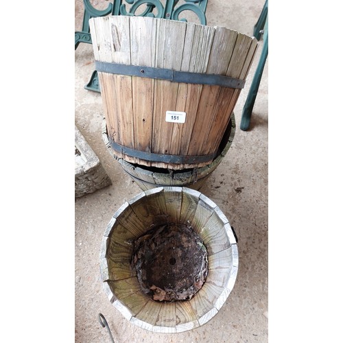 151 - 3 WOODEN PLANTER BARRELS