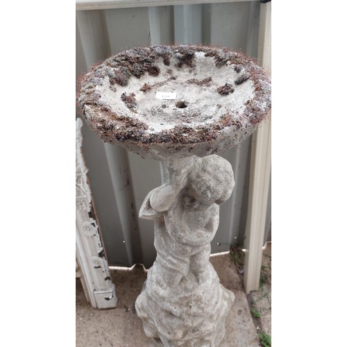 159 - CONCRETE GARDEN STATUE ON STAND WITH A BIRD BATH