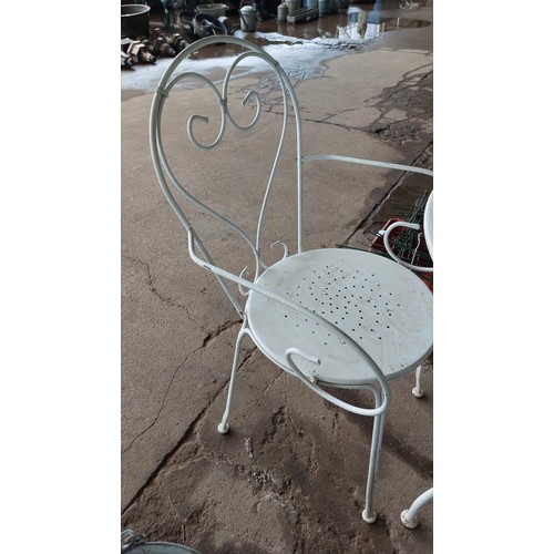 212 - ROUND METAL WHITE PATIO TABLE AND 2 CHAIRS