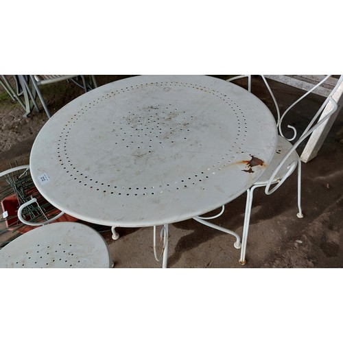 212 - ROUND METAL WHITE PATIO TABLE AND 2 CHAIRS