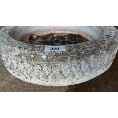 222 - CONCRETE SHALLOW PLANTER AND CONCRETE BIRD BATH. HEIGHT 28CM, WIDTH 42CM