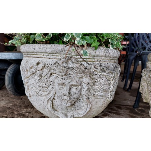 239 - PAIR OF ROUND STONE PLANTERS