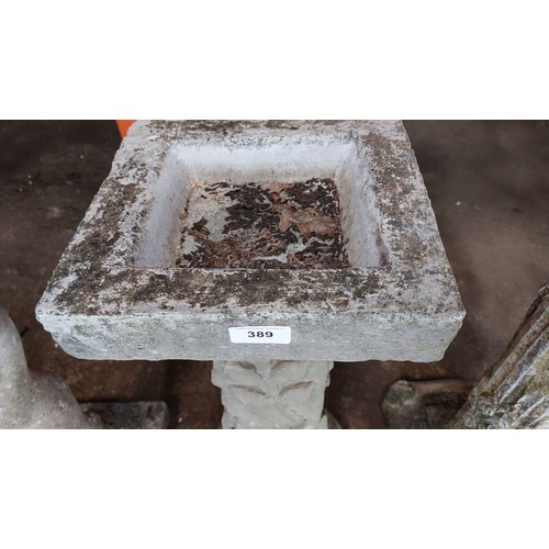 389 - CONCRETE BIRD BATH WITH LEAF DESIGN - HEIGHT 70CM