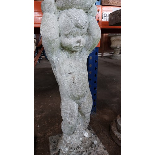 396 - CONCRETE CHERUB BIRDBATH - HEIGHT 82CM