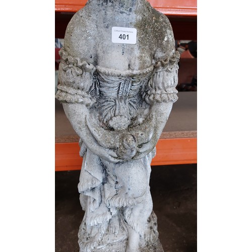 401 - CONCRETE OF A DOVE LADY ON A PLINTH - HEIGHT 126CM