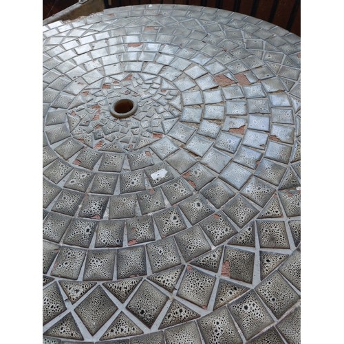 5 - MOSAIC TILED GARDEN TABLE,  DIAMETER 120CM.