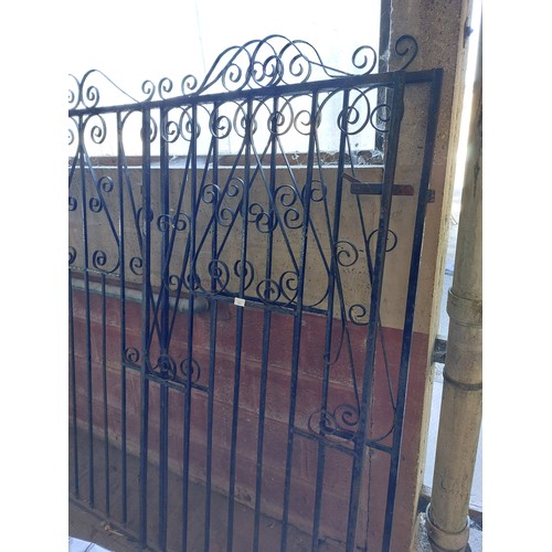 11 - PAIR OF WROUGHT IRON GATES 86.50CM X 172CM AND 174CM X 172CM TOGETHER WITH A METAL GATE POST