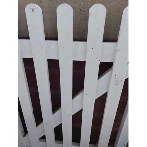 12 - WHITE WOODEN GARDEN GATE, 90CM WIDE.