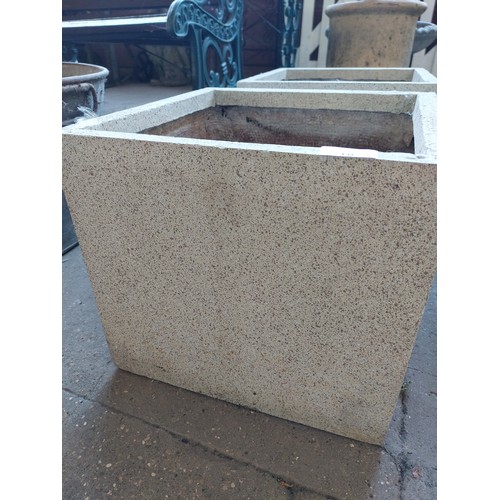 18 - PAIR OF FIBRE GLASS SQUARE PLANTERS, 34CM X 34CM X 30CM (HIGH).