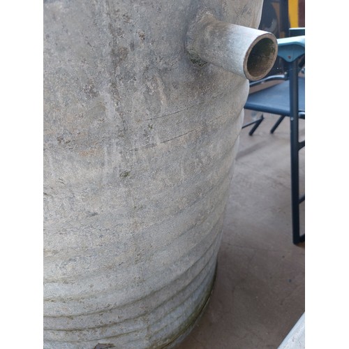 63 - GALVANISED LARGE ROUND WATER TANK, MEASURES APPROXIMATELY 64CM X 74CM HIGH.