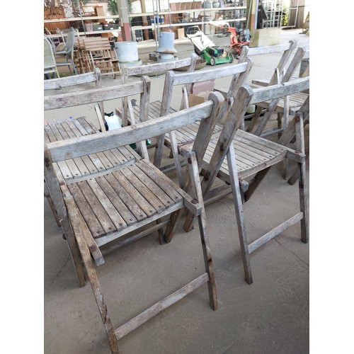 73 - 6 VINTAGE WOODEN FOLDING SLATTED  CHAIRS