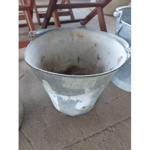 83 - 3 LARGE GALVANISED BUCKETS MEASURING APPROXIMATELY (35CM X 32), (29CM X 26 1/2CM) AND (33 1/2CM X 31... 