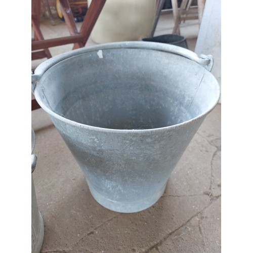 83 - 3 LARGE GALVANISED BUCKETS MEASURING APPROXIMATELY (35CM X 32), (29CM X 26 1/2CM) AND (33 1/2CM X 31... 