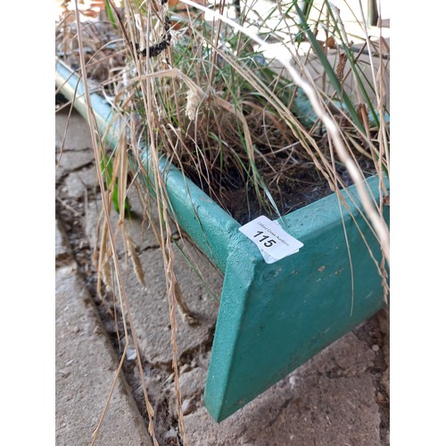 115 - METAL GREEN TROUGH PLANTER - LENGTH 91CM, WIDTH 25CM