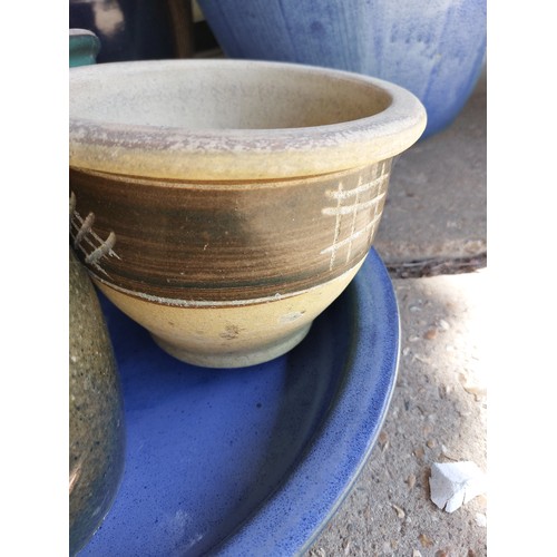 151 - 3 SMALL GLAZED POTS WITH SAUCER