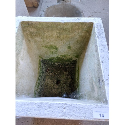 14 - SQUARE CONCRETE PLANTER WITH FLEUR DE LYS