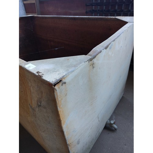 33 - GALVANISED LARGE TANK WITH A BRASS TAP, MEASURES 154CM X 89CM X 81CM HIGH.