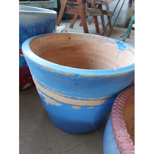 54 - 5 VARIOUS SIZED BLUE GLAZED PLANT POTS