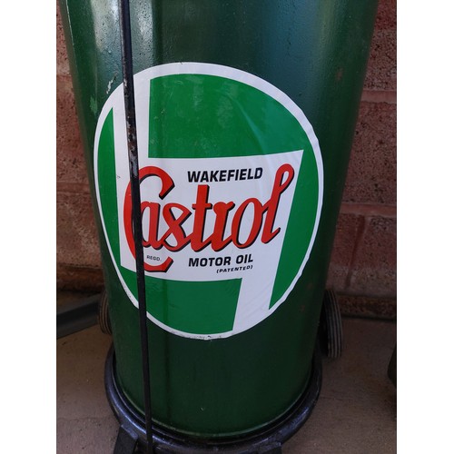 43 - CASTROL OIL DRUM WITH GUN DISPENSER AND WHEELED TROLLEY