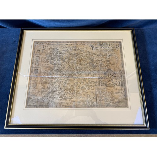 39 - A framed map depicting Essex - Divided into hundreds, with the most antient and fayre towne Colchest... 