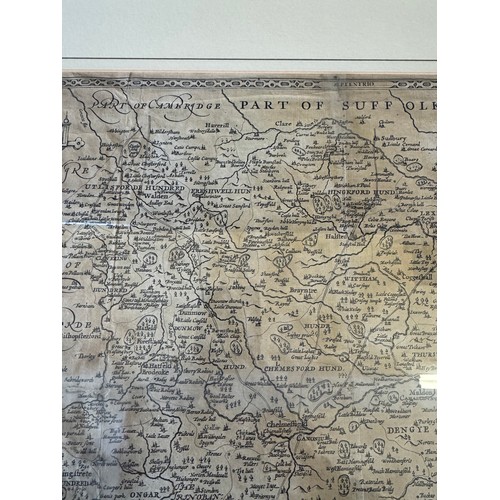 39 - A framed map depicting Essex - Divided into hundreds, with the most antient and fayre towne Colchest... 