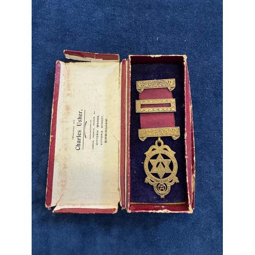 159 - A hallmarked masonic medal, possibly London 1939 in original Charles Usher box.