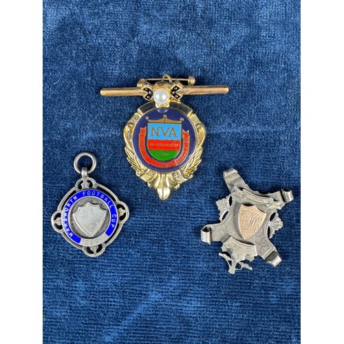 166 - A vintage white metal medallion St George's FC 1904-1905, a hallmarked silver fob medallion 'Marswor... 