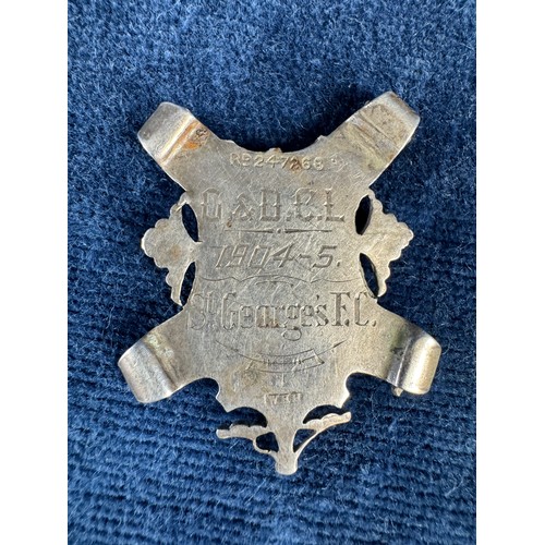166 - A vintage white metal medallion St George's FC 1904-1905, a hallmarked silver fob medallion 'Marswor... 