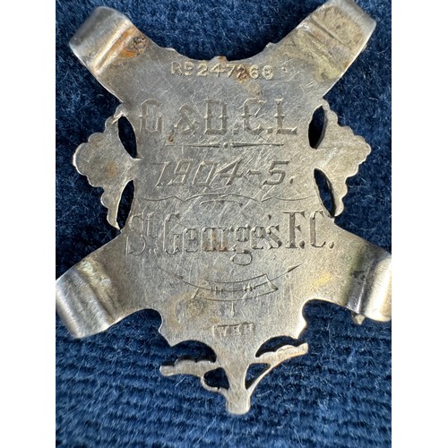 166 - A vintage white metal medallion St George's FC 1904-1905, a hallmarked silver fob medallion 'Marswor... 
