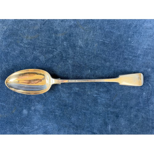 103 - A large Mappin and Webb silver plated serving spoon with 'John Peck' monogram.