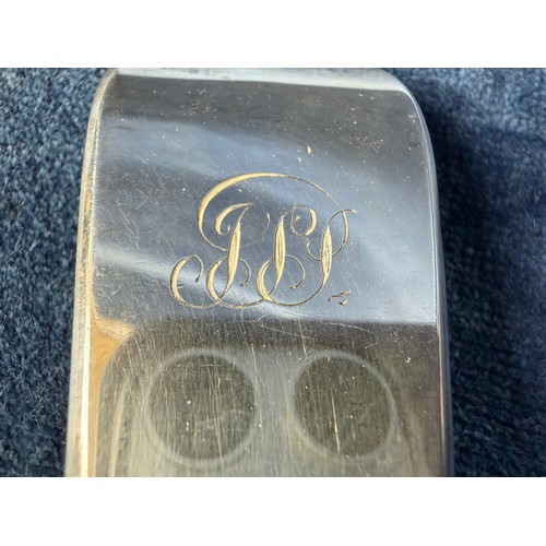 103 - A large Mappin and Webb silver plated serving spoon with 'John Peck' monogram.