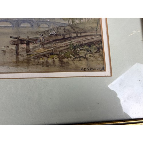 54 - A framed watercolour depicting a coastal inklet, signed by the artist F. Ellerman. 
Frame measuring ... 