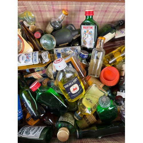 387 - A small suitcase containing a quantity of alcoholic miniatures, including; drambuie, martini, schwep... 