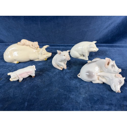 220 - A collection of 5 china pig ornaments being Beswick, Lladro, Royal Copenhagen, Belleek - floral trea... 