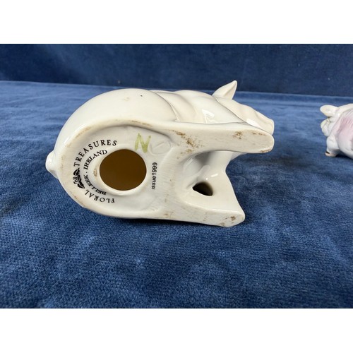 220 - A collection of 5 china pig ornaments being Beswick, Lladro, Royal Copenhagen, Belleek - floral trea... 