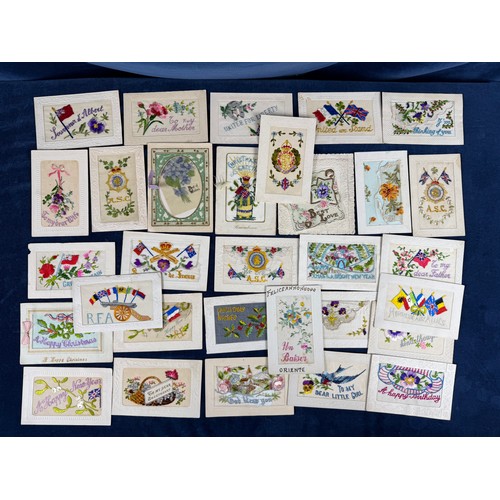 198 - A collection of 30 silk embroidered postcards - being themes of Christmas, New Year, Birthday etc.,