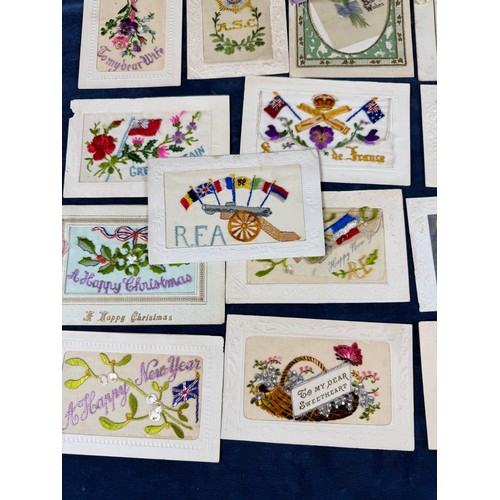 198 - A collection of 30 silk embroidered postcards - being themes of Christmas, New Year, Birthday etc.,