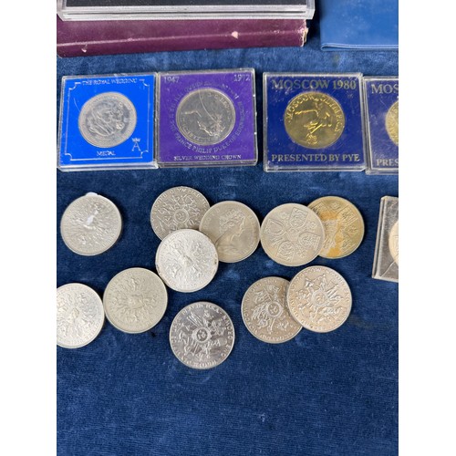 202 - A collection of coins being,  six crowns, 2 being Silver Wedding for H. M. Queen Elizabeth and H. R.... 